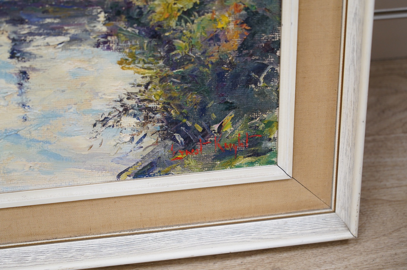 Ernest Knight (1915-1995), oil on canvas, 'Riverscape, Salisbury', signed, 39 x 54cm. Condition - fair to good